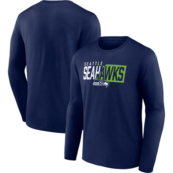 Men's Seattle Seahawks Navy One Two Long Sleeve T-Shirt
